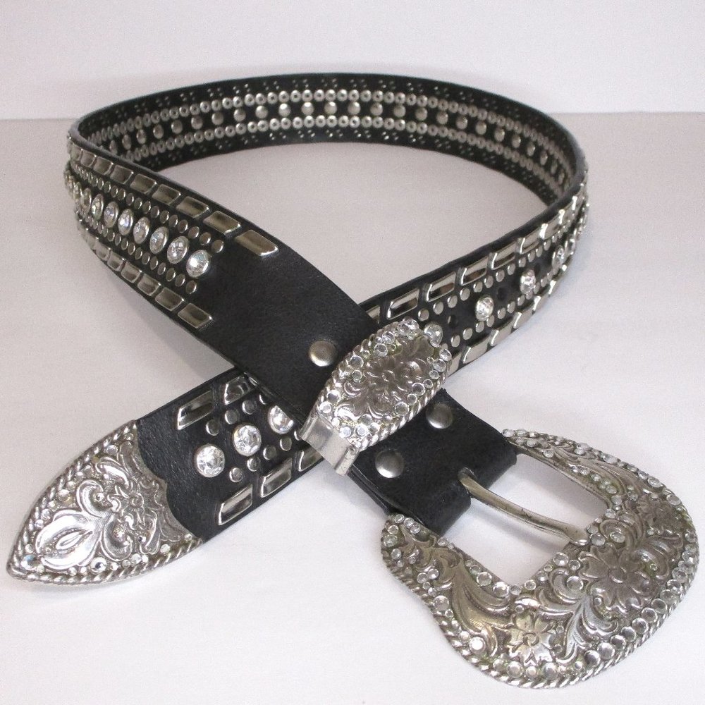 Nocona Rhinestone Metal Stud Leather Belt